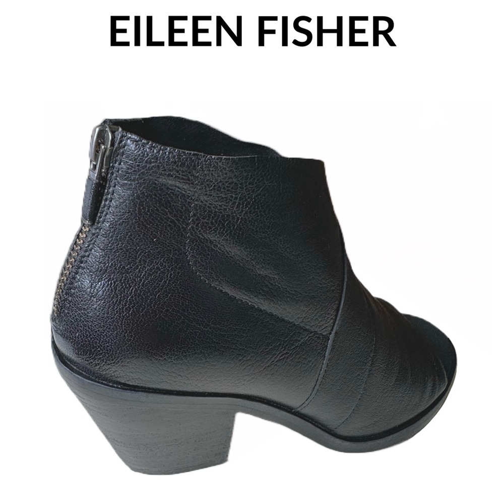 Eileen Fisher • Leather Open Toe Block Heel Bootie • Size 5 US • Black • EUC - Picture 15 of 16